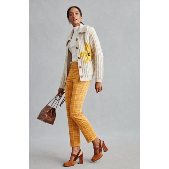 💕ANTHROPOLOGIE💕 Sanctuary Carnaby Plaid Pants ~ Yellow Plaid Print Small NWOT - Picture 1 of 7